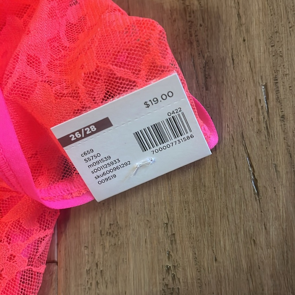NWT Cacique Neon Pink Lace Mid Waist Cheeky Panties 26/28 Underwear - Picture 5 of 5